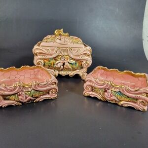 Ardalt Capo d'oro Italy‎ Pink Rose Rosa Trinket Box Handpainted Set w/ Lid 5069